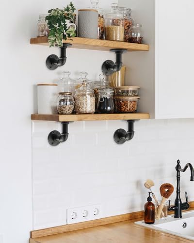 MUZIK 12Pc 4"×4" L Pipe Shelf Bracket, Heavy Duty Wall Mount, DIY Shelving