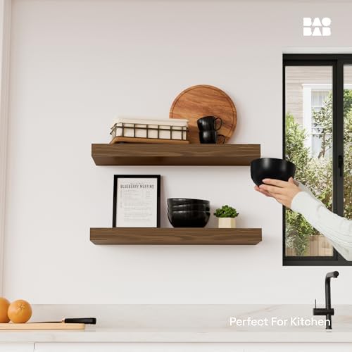 Solid Wood Floating Shelves for Wall 20 Inch Walnut, Wooden Bathroom Shelf