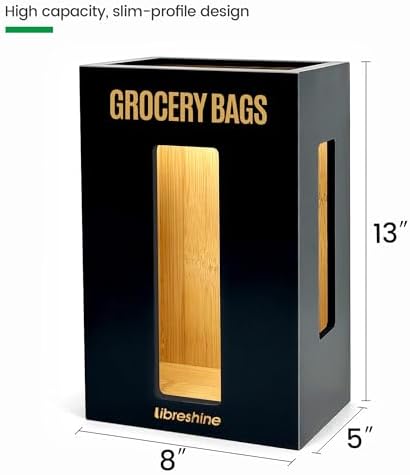 Libreshine Extra Large Black Bamboo Grocery Bag Holder for Plastic Bags