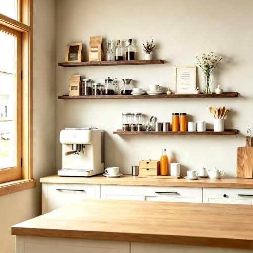 Brown Floating Shelves for Wall Decor, 32 in Shelf with Lip Set of 2