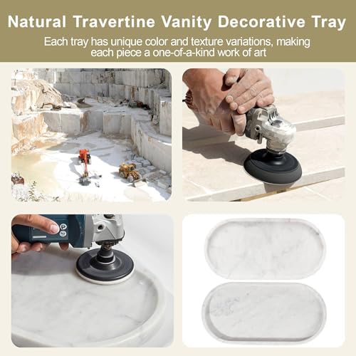 Natural Marble Tray for Vanity, 2" L x 6" W White and Gray Marble Tray with 4 Non-Slip Silicone Gaskets, Decorative Tray