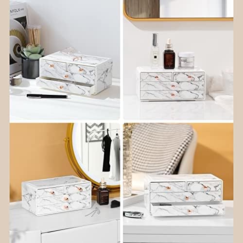 Lewondr Makeup Organizer for Vanity, Plastic Makeup Storage Organizer Box with 4 Removable Drawers, Bathroom Countertop 