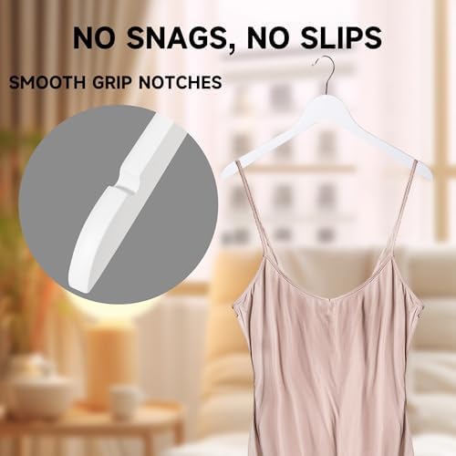 Wooden Top Hangers with 360° Swivel Hook, White, 24-Pack
