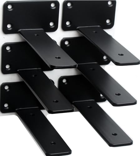6 Pack - 4 inch Black Hidden L Shelf Bracket (1/5 Inch Thicked) Iron Floating Shelf Brackets Rustic Industrial Metal Bra