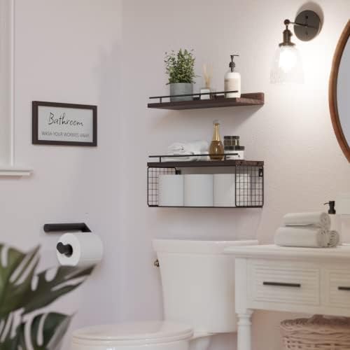 WOPITUES Floating Shelves for Bathroom Decor Art, Rustic Brown