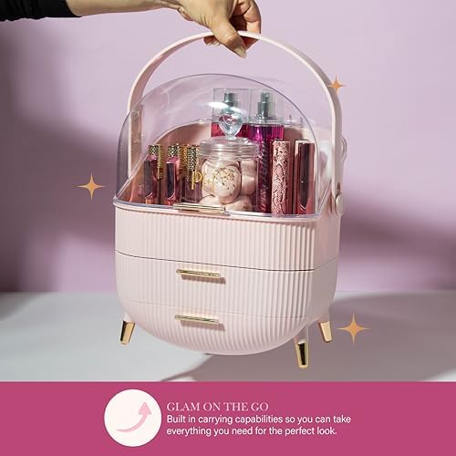 Paris Hilton Makeup Storage Organizer with Lid, Cosmetics and Skincare Organizer for Vanity, Portable Makeup Storage Box