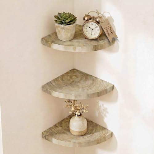 3 Pcs Corner Floating Shelves for Wall Solid Wood 7 Inch (Wooden)