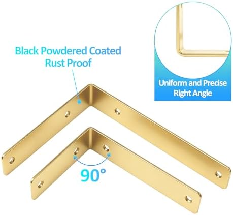 L Floating Shelf Brackets,4 Pack Heavy Duty L Brackets for Shelves, L 5" X H 4" Gold Metal Countertop Support Brackets,W