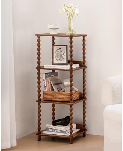 Fultyle Small Book Shelf, 4-Tier Wood Bookshelf with Storage, Short Bookcase Display Shelves for Small Spaces, Bedroom, 