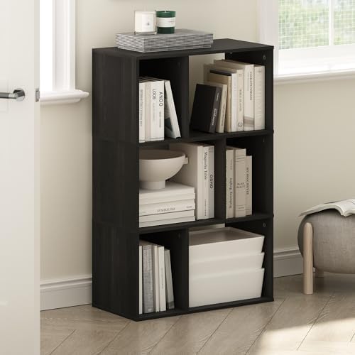 Furinno DALY Book Shelf, 6-Cube Bookshelf, Cube Storage Organizer Bookcase with Irregular Compartments, 11.7 x 23.6 x 36