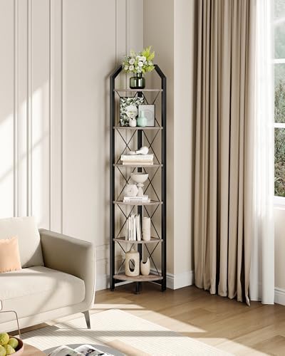 CHOEZON 6-Tier Corner Shelf, Industrial Corner Bookshelf, 71.2" Corner Storage Stand, Plant Stand Display Shelf, Corner 