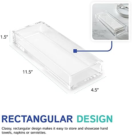 Huang Acrylic Clear Hand Towel Tray 11"x4" (10.5"x3.5" Internal) | for Bathrooms, Kitchens, Hosting, Picnics, Parties | 