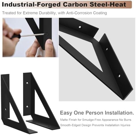 Shelf Bracket 6 Inch,Sturdy Metal Shelf Brackets,Black,Heavy Duty 4Pcs