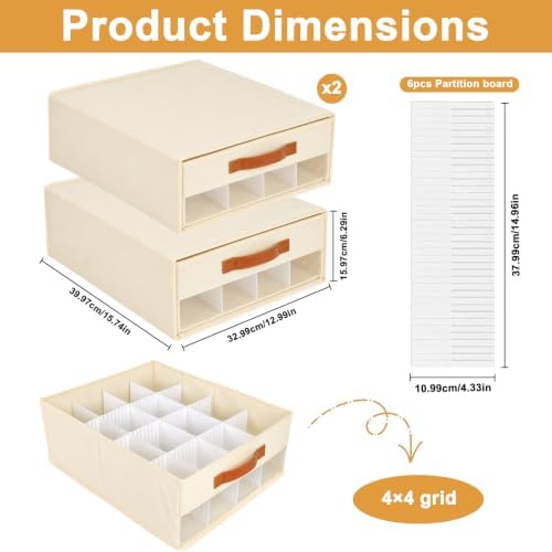 Minimalist Home DIY Underwear Drawer Organizer-Dustproof Sock Organizer with 6pcs Drawer Divider Adjustable Cream White 