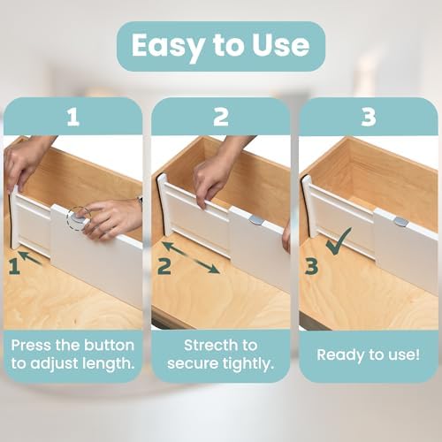 RAPTUROUS White Expandable Drawer Dividers (2.5" Tall, 13"-22" Long, 4 Pack - White)