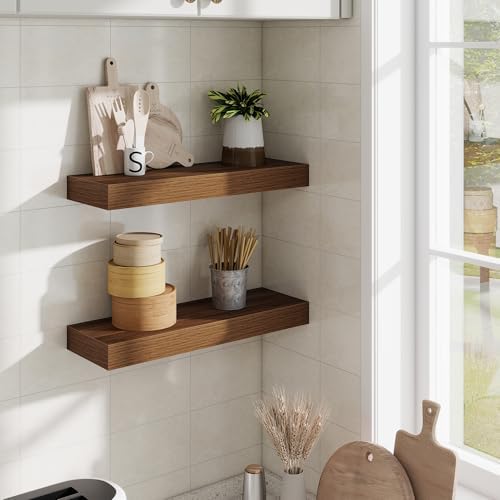Fun Memories Floating Shelves Bathroom for Wall Mounted Shelves, 20 Inch Wood Shelf Set of 2, Home Storage & Display Dec