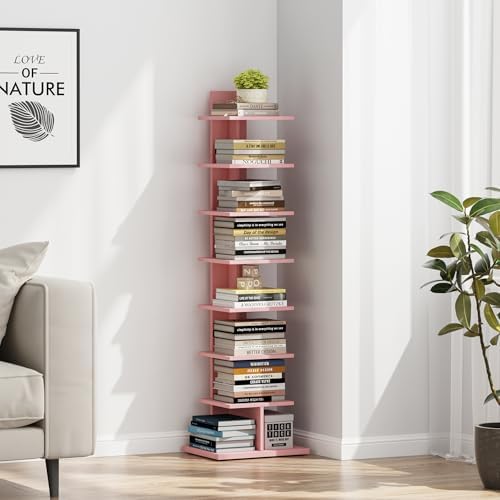 TUTOTAK Book Shelf, Narrow Spine Bookshelf, 8-Tier Bookcase for Small Space