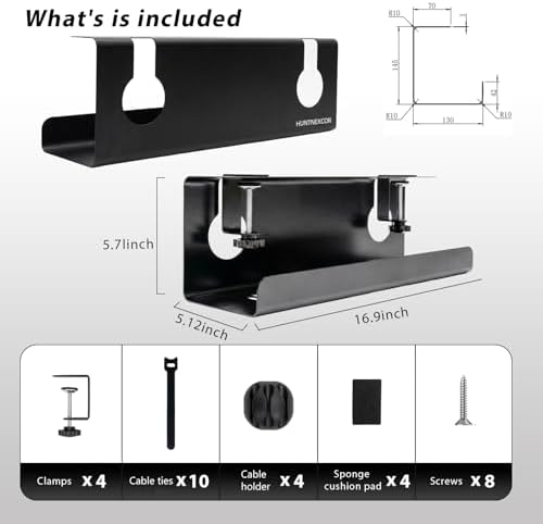 Under Desk Cable Management Tray No Drill, 17" Cable Organizer with Clamp