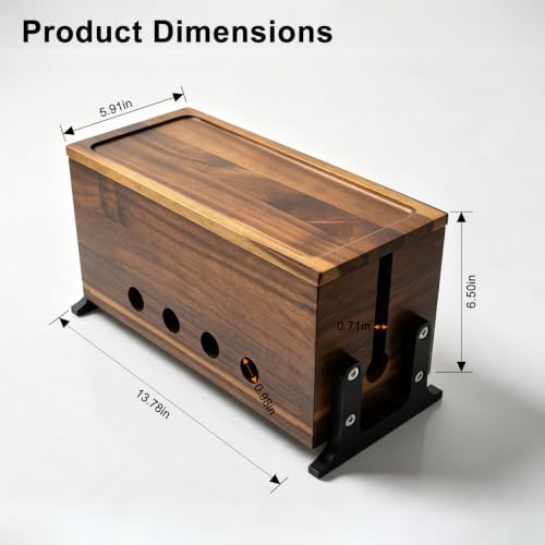 Large Wood Cable Management Box, Vintage Walnut Cord Organizer 14"