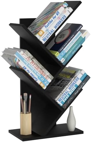 SHEEPAM Small Tree Book Shelf,5 Tier Bookshelf, Wood Desktop Bookcase