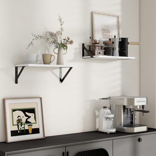Axeman Floating Shelves for Wall, 16'' x 8'' White Wall Shelves Set of 2