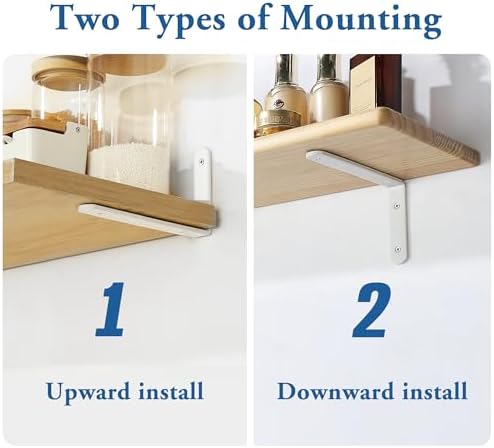 Mooche White Shelf Brackets, Heavy Duty Floating Shelf Bracket for Wood Shelves, Wall Mounted Metal L Brackets, Wall She