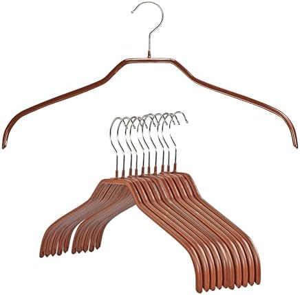 Mawa Narrow Petite Clothing Hangers, Steel Hanger with Non-Slip Coating, for Shirts, Dresses, Suits, Camisoles, Jackets, 360-degree Rotatable Hook, Set of 10, Copper