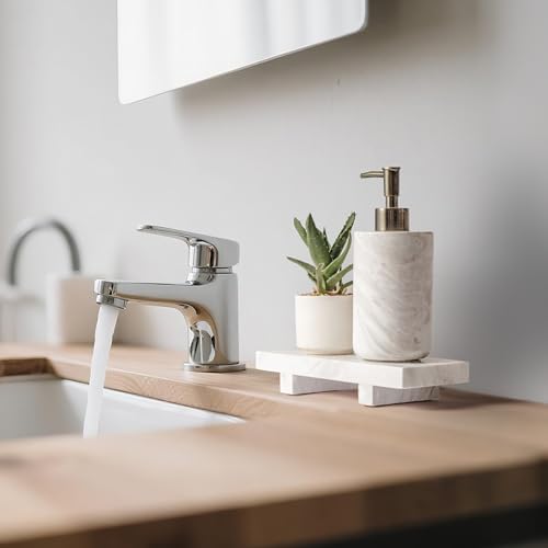 Natural Marble Tray Pedestal Stand for Bathroom Countertop, 9" x 4" Stone Riser for Soap, Perfume & Candles, Waterproof 