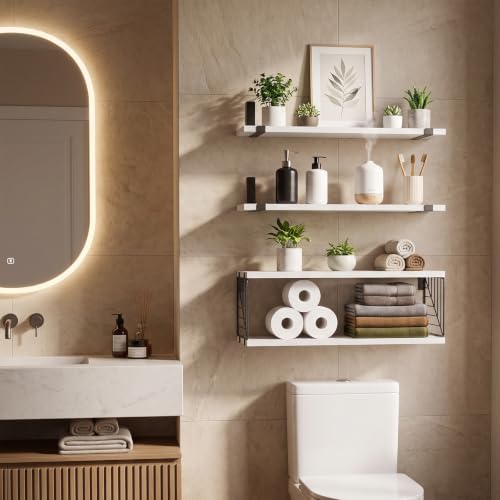 Fixwal 3+1 Tier Bathroom Floating Shelves Over Toilet, White