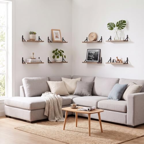 Fixwal Width 4.75 Inches Floating Wall Shelves, Set of 8, Light Carbonized