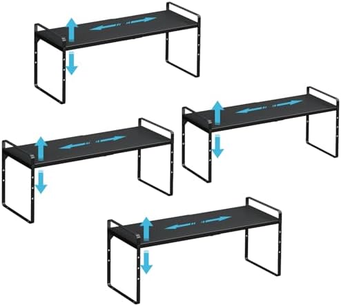 15.5 to 25.5 Inch Kitchen Cabinet Shelf Organizers, Adjustable Kitchen Counter Shelf Organizer, Set of 4 Expandable Coun