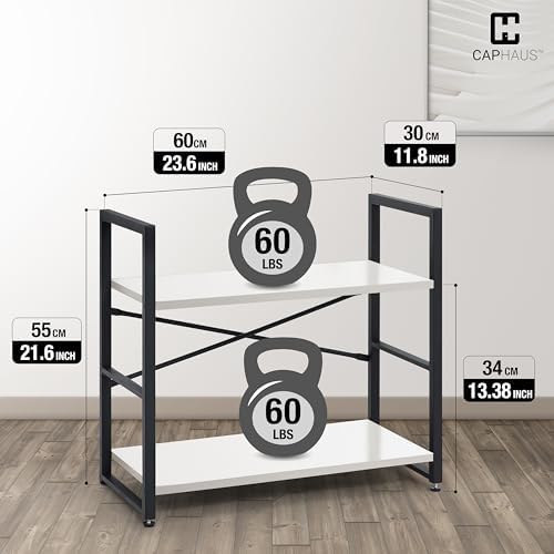 CAPHAUS 2 Tier Small Bookshelf, Bookcase Shelf Storage Organizer for Living Room, 24 Inch Width Free Standing Shelf, Ind