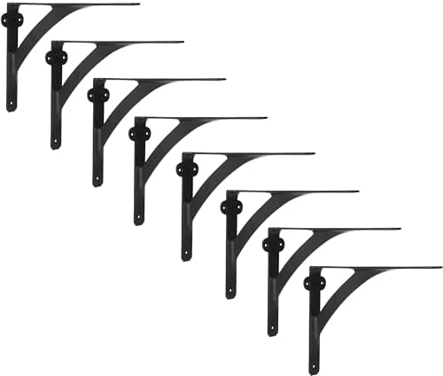 A29 Iron Wall Shelf Brackets, 7.38 x 9.88 in, Black Powder Coat, Set of 8