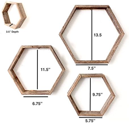 BARNWOODUSA Hexagon Floating Shelves Set of 3 Rustic Farmhouse Reclaimed Wo