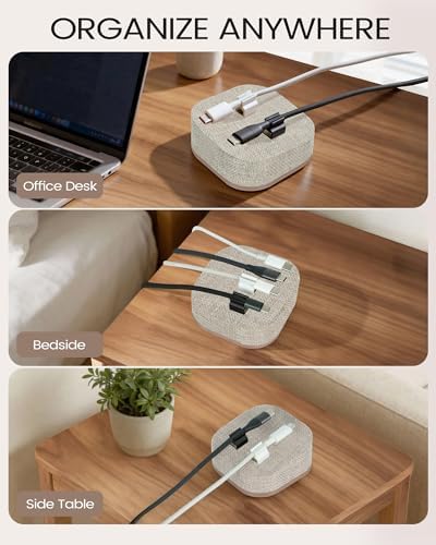 Magnetic Cord Holder, 5 Cable Clips, Desk & Nightstand Organizer