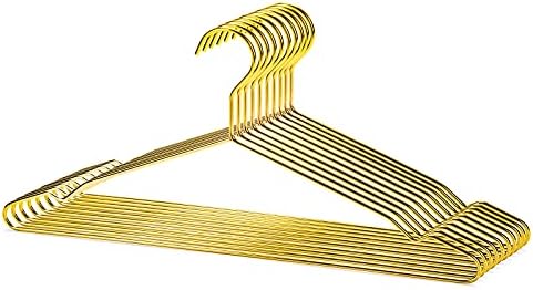 Nature Smile 17 Inches Shiny Gold Metal Clothes Hanger With Big Notches - Coat, Suit, and Dress Hanger - Pack of 10