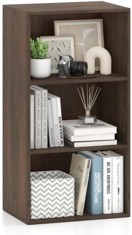 GIANTEX 3 Shelf Bookcase, Bookshelf Cube Storage Organizer, Dark Walnut