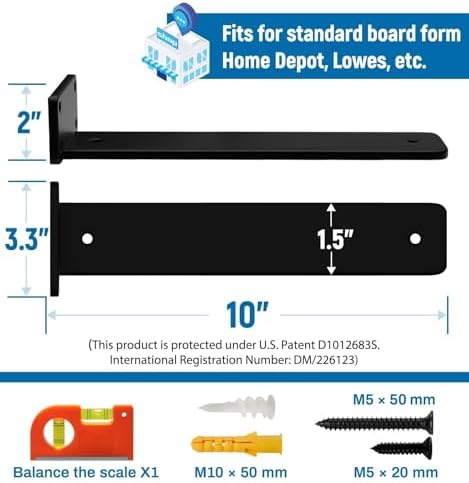 LEOPO 10 inch 12 Pack Floating Shelf Brackets, 1/5" Thick Hidden L Bracket
