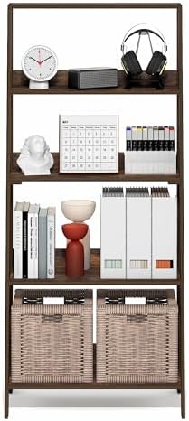 Furinno Ladder 5-Tier Book Shelf, Leaning Standing Shelf, Amber Pine