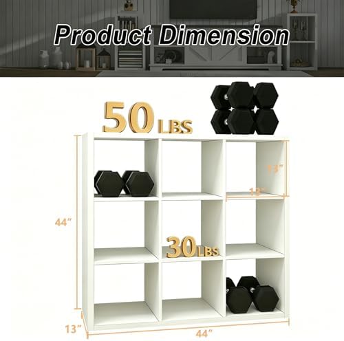9 Cube Storage Organizer Shelf, White, 13 inch