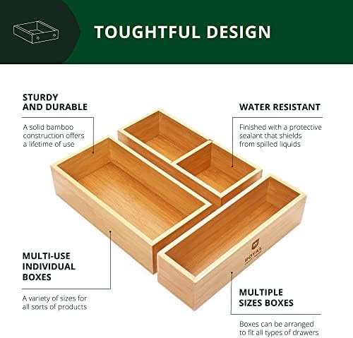 ROYAL CRAFT WOOD Luxury Bamboo Drawer Organizer Storage Box, Bin Set - Multi-Use Drawer Organizer for Kitchen, Bathroom,