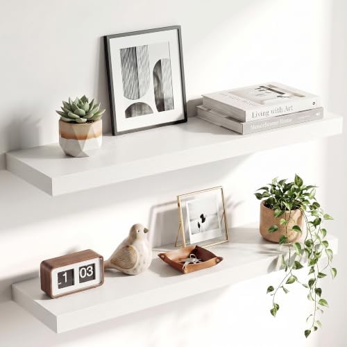 30 Inch Floating Shelves for Wall 2 Pack, Wood Wall Bathroom Shelves