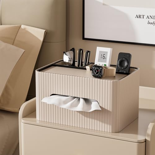 KINGFOM Leather Tissue Box Cover with Storage Tray, Decorative Tissue Box Holder Organizer for Office Desk, Bedroom & Ni