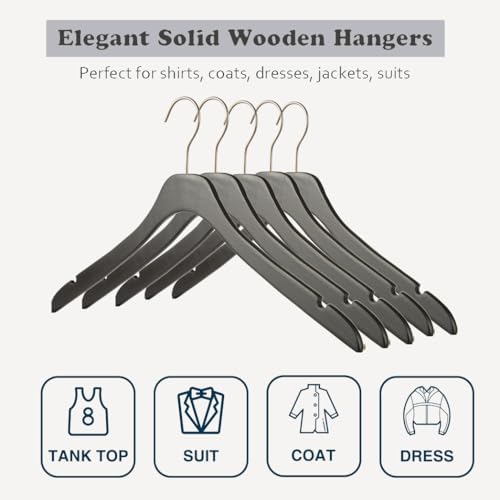 Black Ultra Thin Wooden Natural Slim Solid Wood Coat Jacket Shirt Suit Hangers,17.7" Space Saving Wooden Adult Clothes N