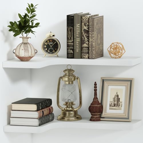 SAUMONIERES Corner Floating Shelves 24 Inch Wall Mount Shelf Solid Wood for Bedroom Bathroom Kitchen Storage Set of 2, W