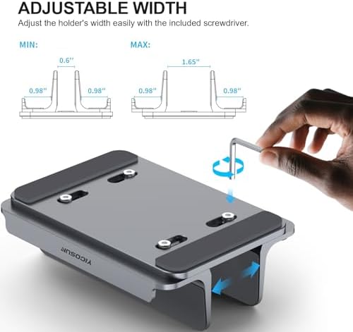 YICOSUN 3-Slot Aluminum Vertical Laptop Stand for Desk - Adjustable Width Dock for MacBook, Surface, Samsung, HP, Dell u