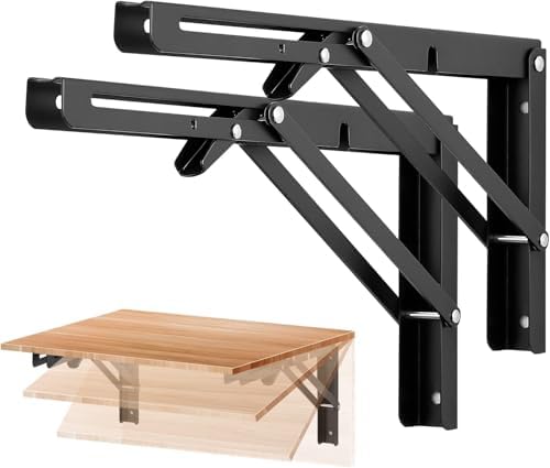 Ravinte Matte Black Folding Shelf Brackets, 12 Inch, 6 Pack