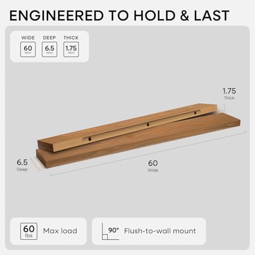 Homeforia 60 Inch Floating Shelves, High-End Solid Pine Wood, Set of 3