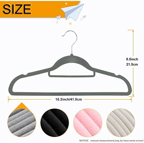 50+10 Pack Non-Slip Velvet Hangers Suit Clothes Hanger Space Saving Hangers 15-20LBS Heavy Duty Hangers 16.5inch,Gray