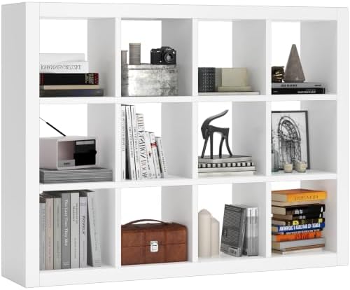 furtble 12-Cube Storage Organizer, Modern White Bookcase for Bedroom, Multifunctional Display Cube Bookshelf for Living 